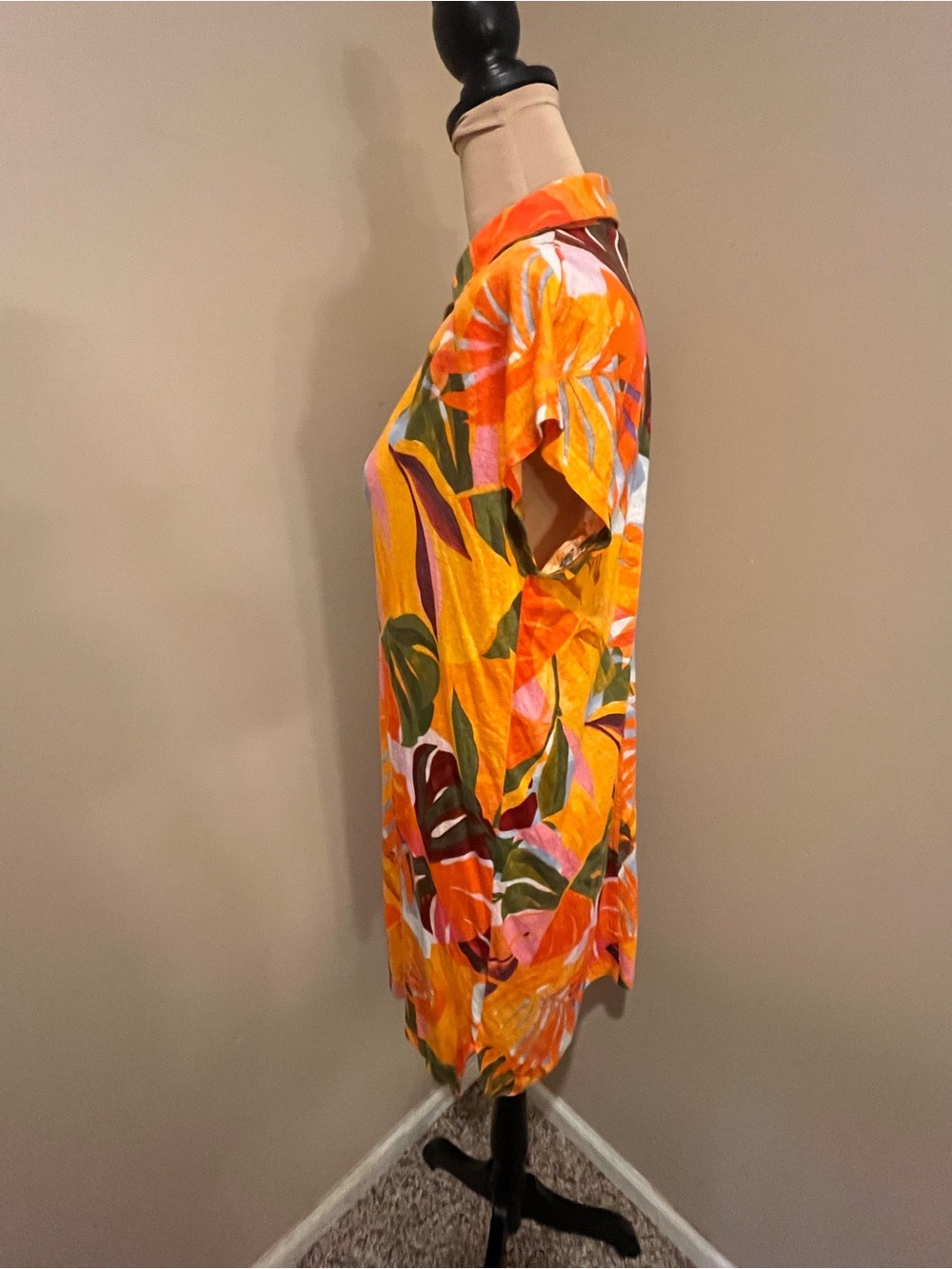 C&C California Orange Tropical Leaf Print Swim Cover-Up - Picture 3 of 7